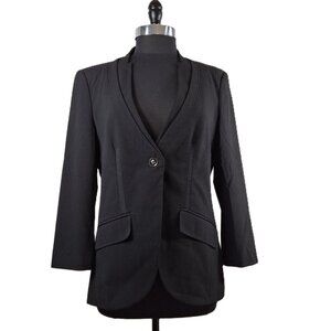 Vintage Womens Black Deep V Blazer Sz L Striped Contrast Lining Office Smart